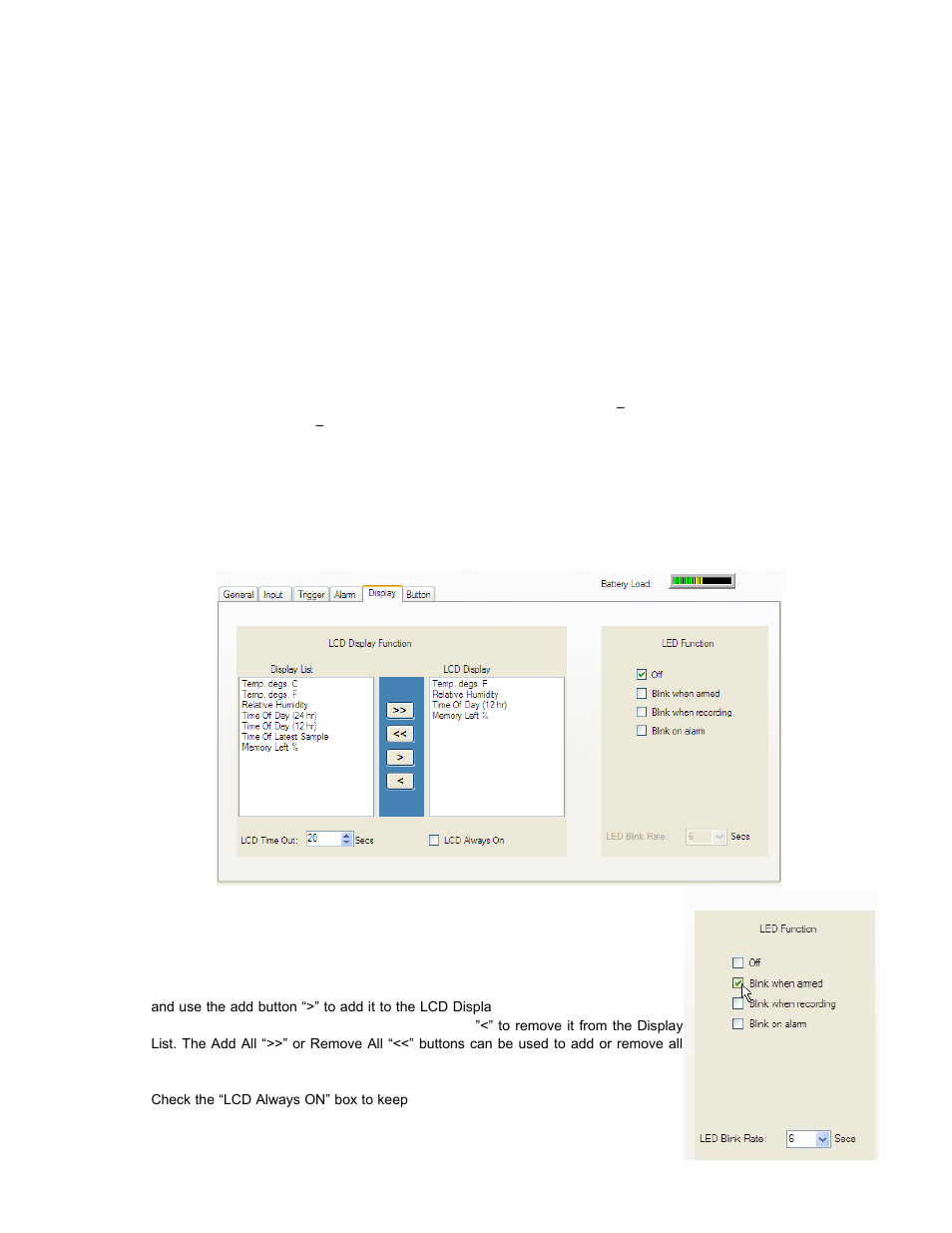 Setpoint, Reset point, Alarm type | Lockout, Recording enable, Display, Lcd display function | Monarch Instrument Track-It User Manual | Page 20 / 22