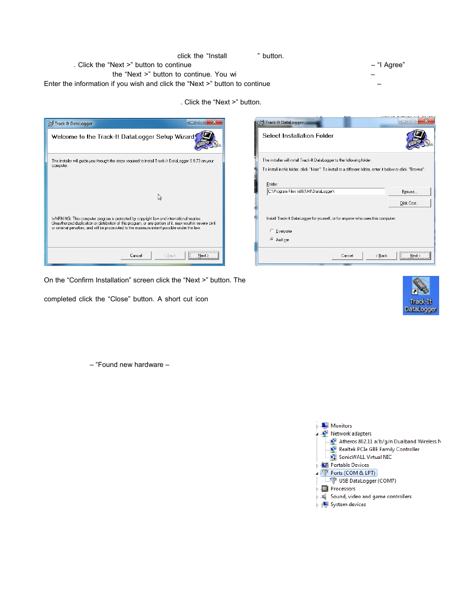 Application installation, Insert usb device (logger) | Monarch Instrument Track-It User Manual | Page 4 / 22