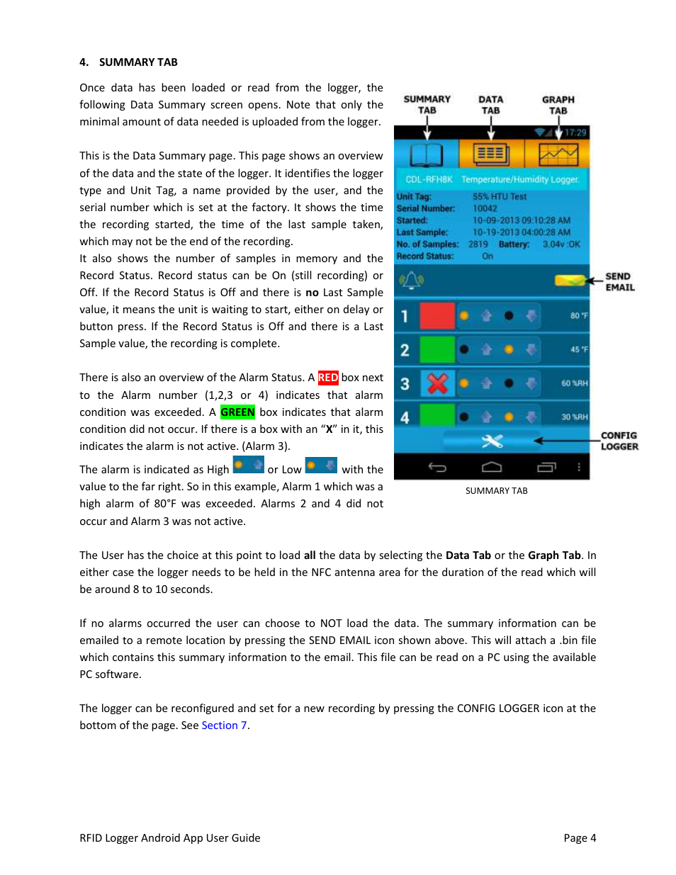 Summary tab, Section 4 | Monarch Instrument Android Application User Manual | Page 4 / 12