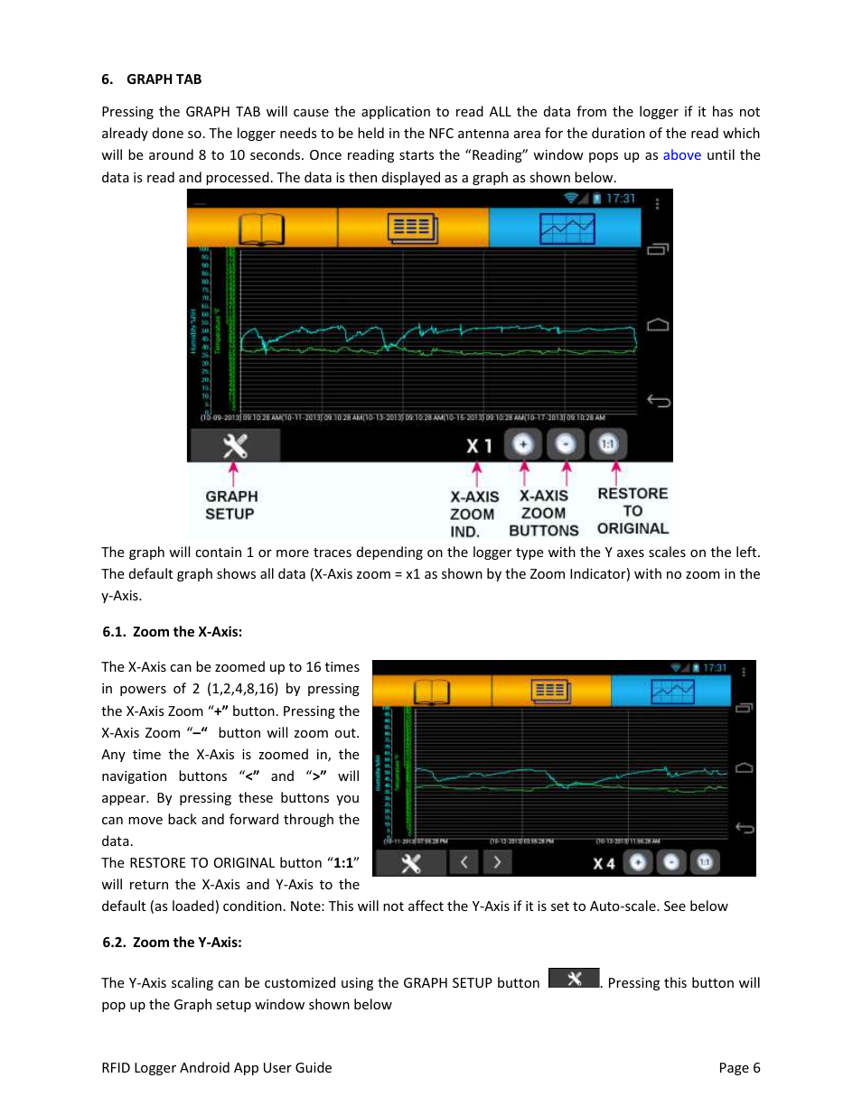 Graph tab, Zoom the x-axis, Zoom the y-axis | Monarch Instrument Android Application User Manual | Page 6 / 12