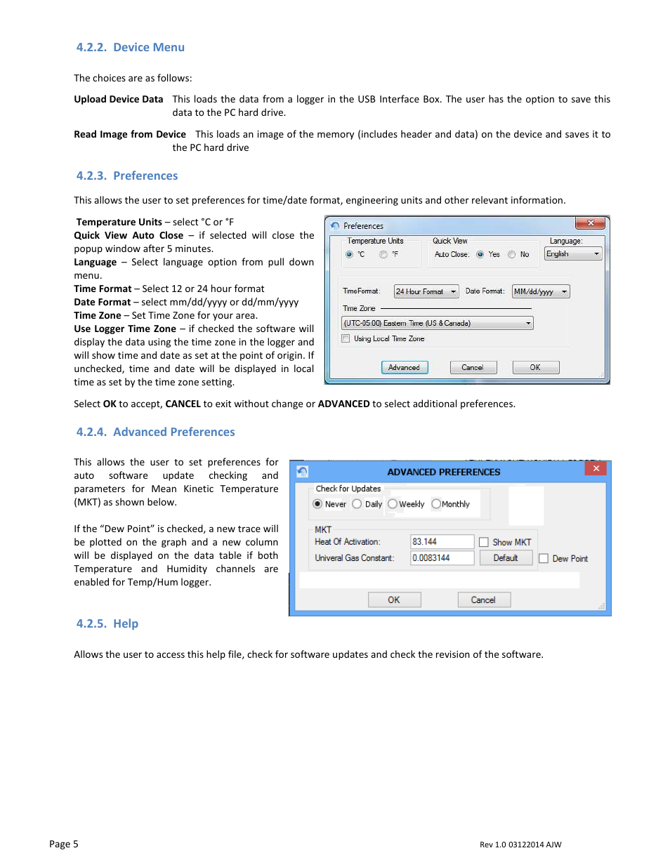 Device menu, Preferences, Advanced preferences | Help | Monarch Instrument RFID LOGGER User Manual | Page 5 / 13
