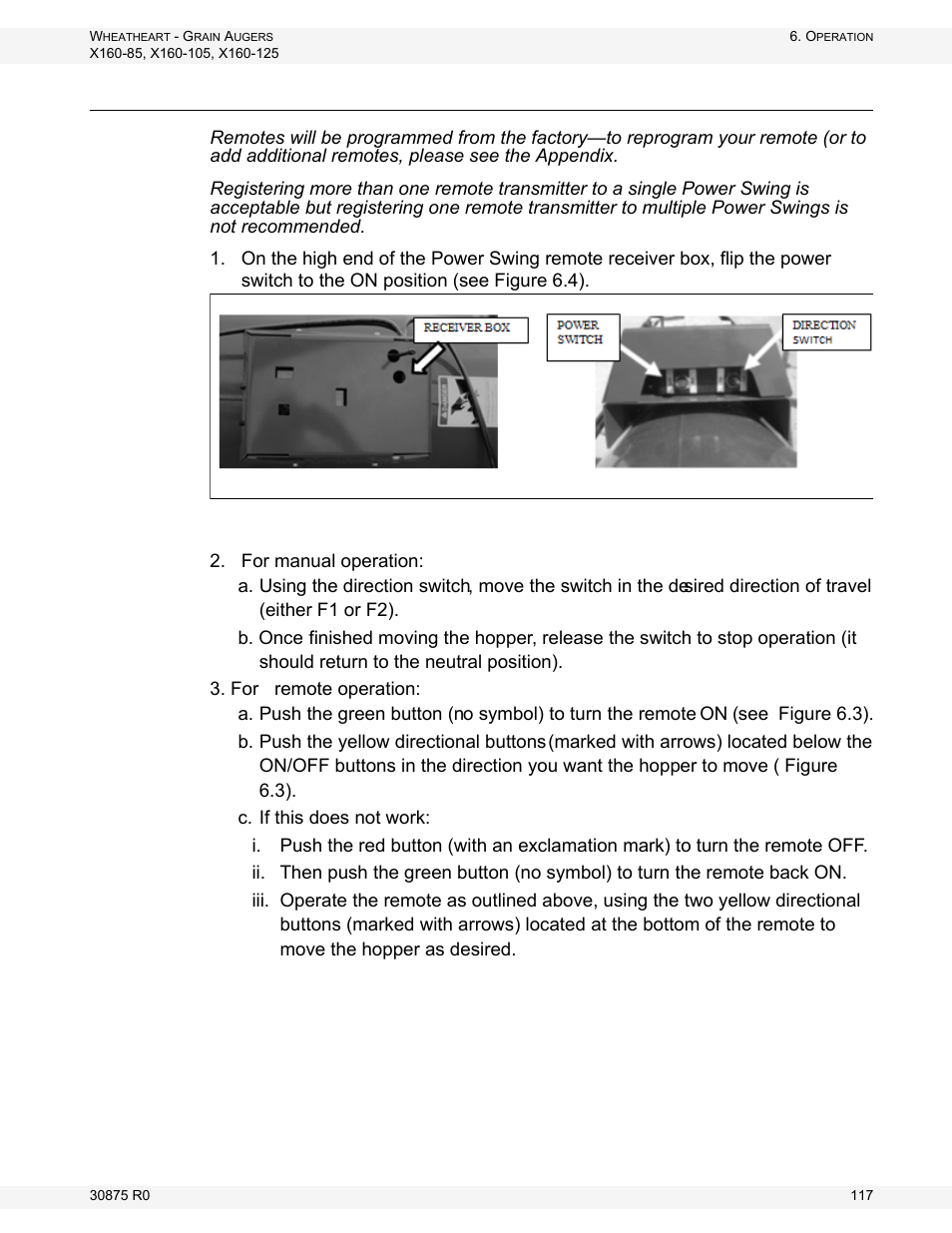 Electric power swing operation | Wheatheart X160 Series User Manual | Page 117 / 146