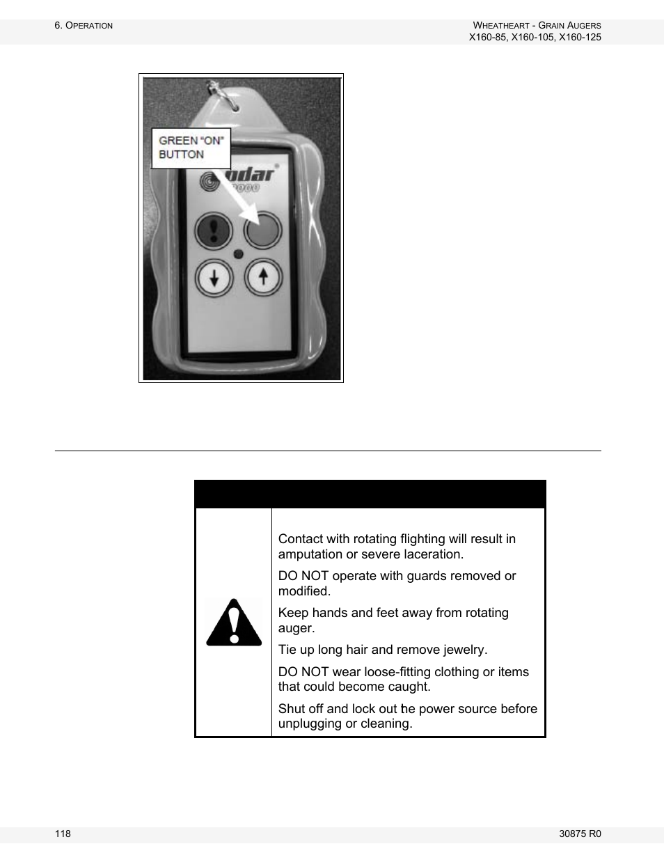 Operating procedures, Danger | Wheatheart X160 Series User Manual | Page 118 / 146