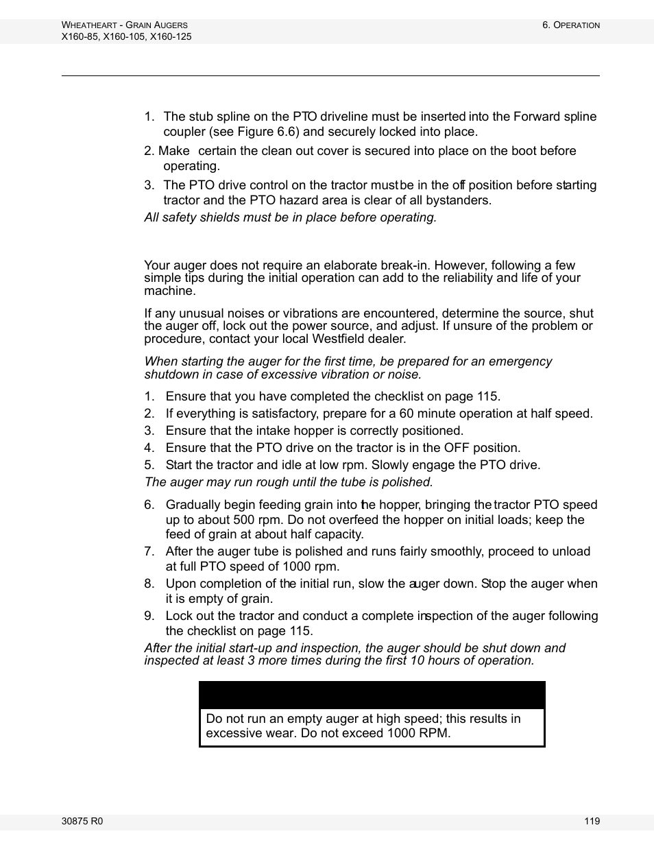 Initial start-up, Notice | Wheatheart X160 Series User Manual | Page 119 / 146