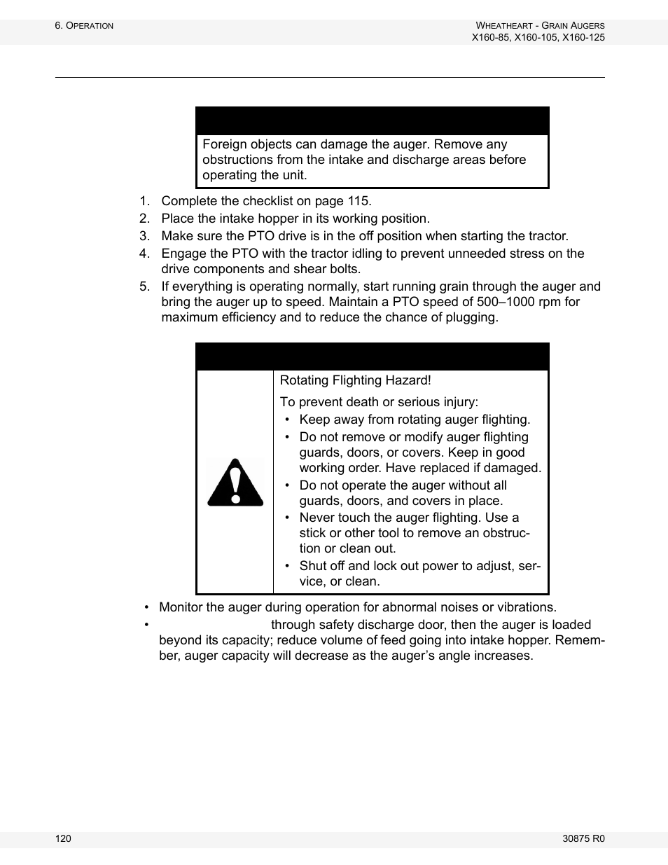 Normal start, Notice, Danger | Wheatheart X160 Series User Manual | Page 120 / 146