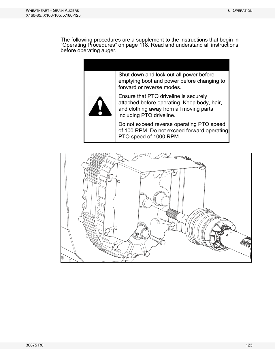 Operation in reverse, Caution | Wheatheart X160 Series User Manual | Page 123 / 146