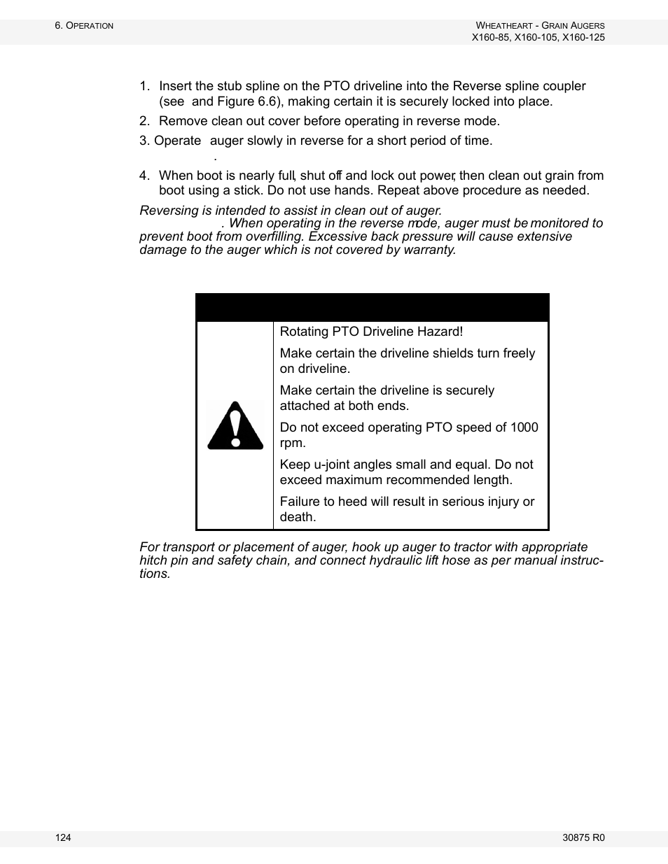 Danger | Wheatheart X160 Series User Manual | Page 124 / 146