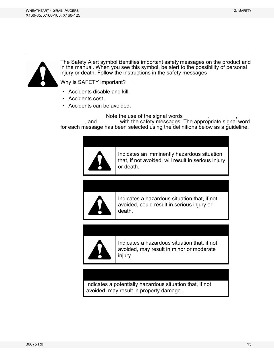 Safety, General safety information | Wheatheart X160 Series User Manual | Page 13 / 146
