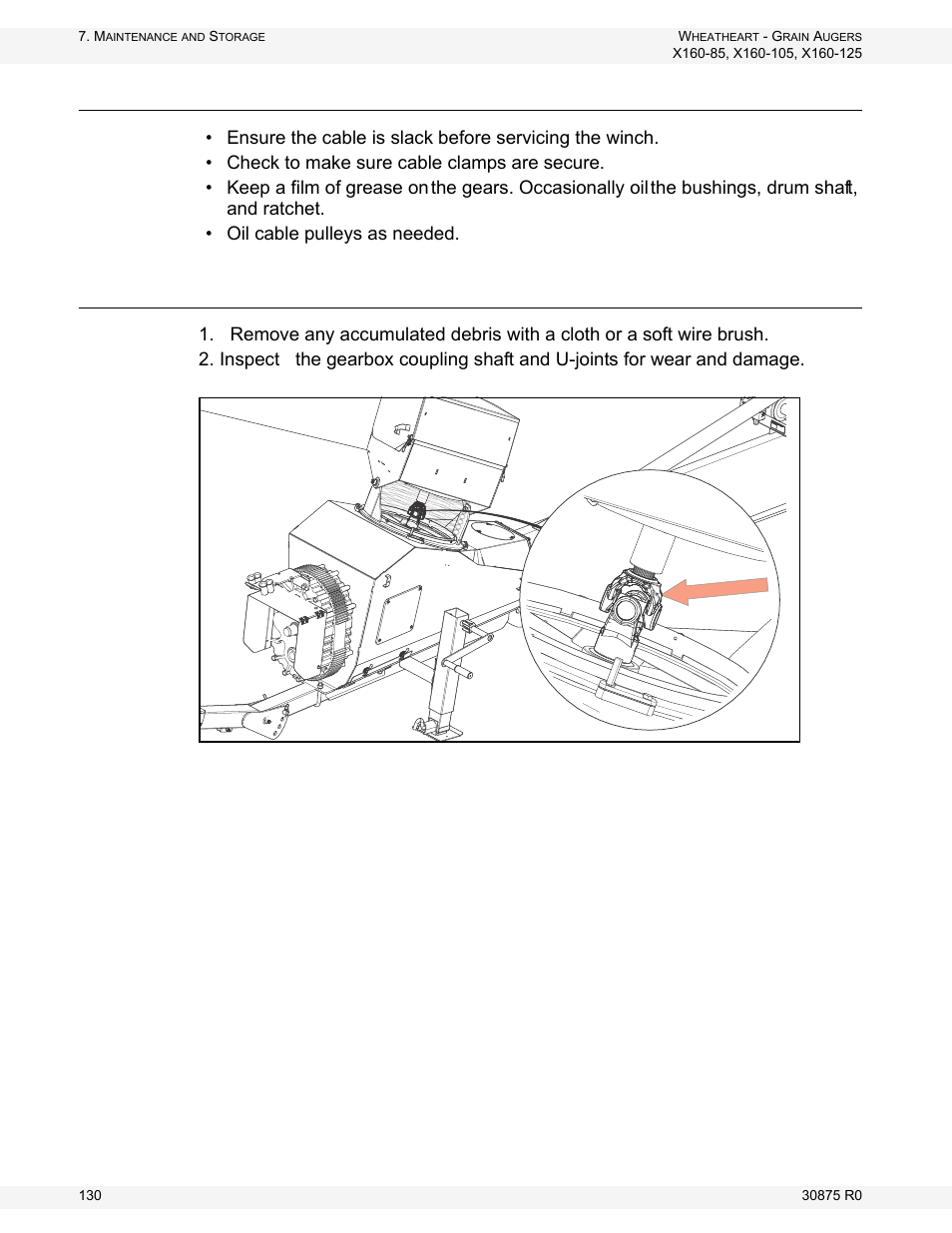 Winch and pulley servicing, Gearbox coupling shaft servicing, T (figure 7.4) | Wheatheart X160 Series User Manual | Page 130 / 146
