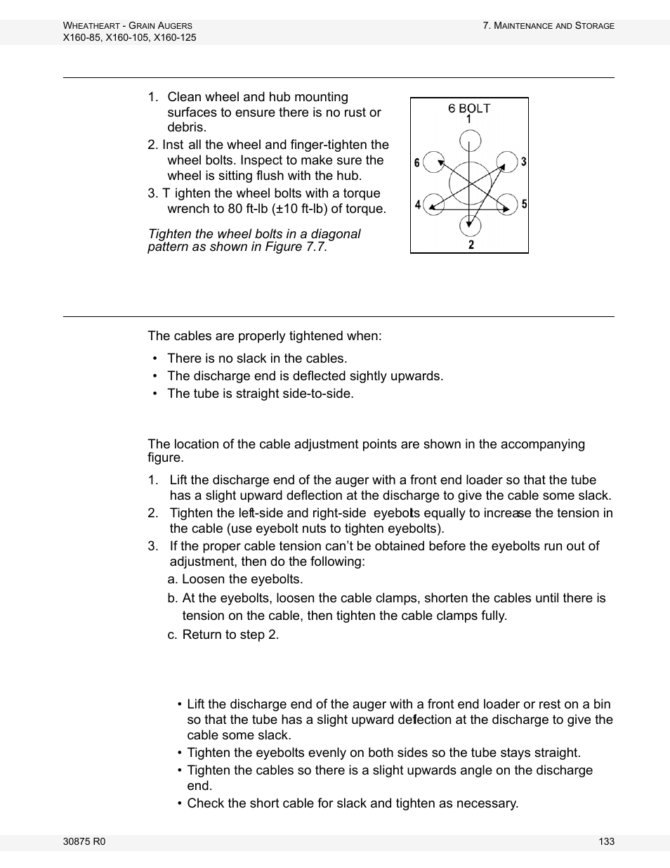 Wheel bolt tightening, Truss cable adjustment | Wheatheart X160 Series User Manual | Page 133 / 146