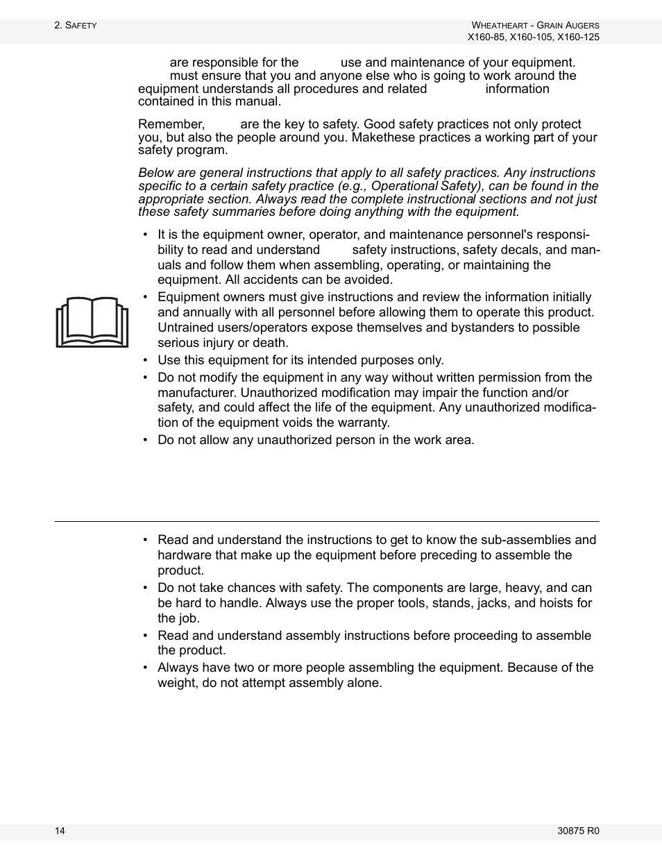 Assembly safety | Wheatheart X160 Series User Manual | Page 14 / 146