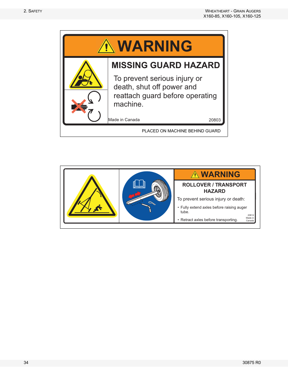 Figure 2.22, Figure 2.23, Warning | Missing guard hazard | Wheatheart X160 Series User Manual | Page 34 / 146