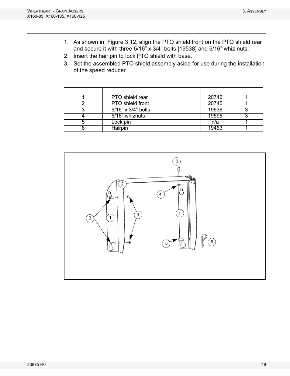 Assemble the pto shield assembly, Pto s | Wheatheart X160 Series User Manual | Page 49 / 146