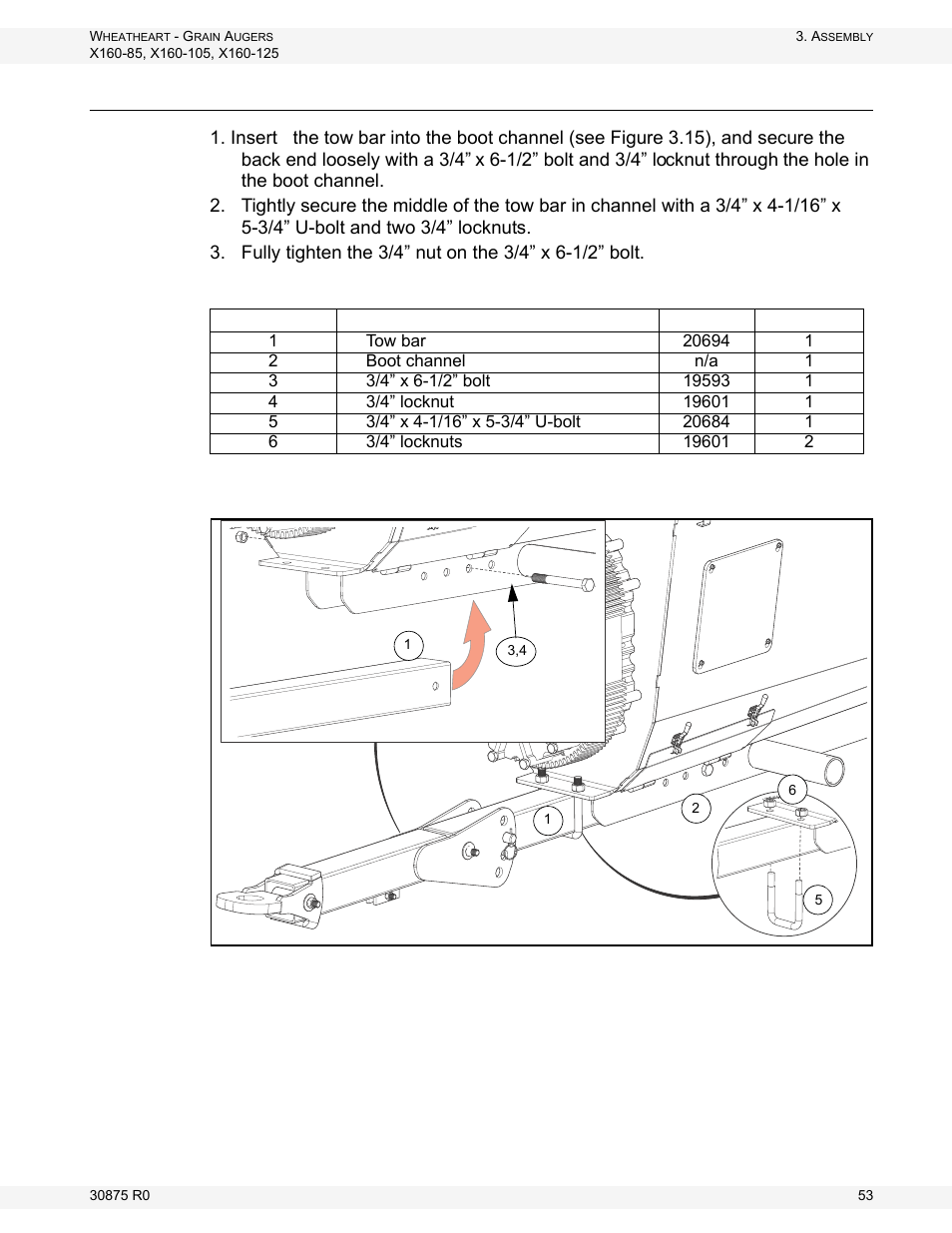 Install the boot tow bar | Wheatheart X160 Series User Manual | Page 53 / 146