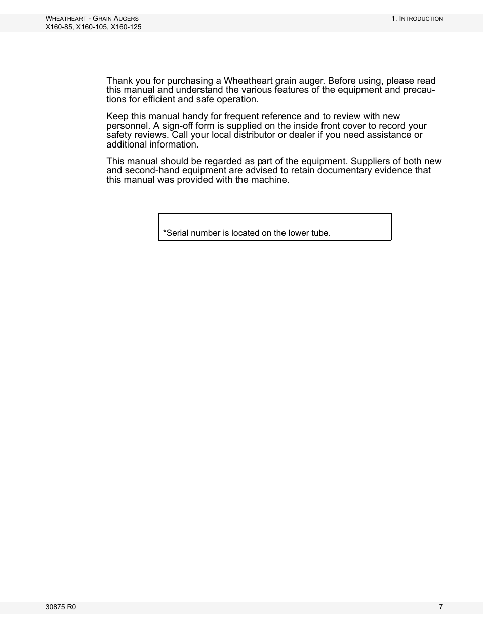 Introduction | Wheatheart X160 Series User Manual | Page 7 / 146