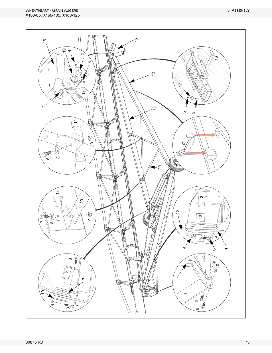 Figure 3.28 connecting the auger tube to the frame | Wheatheart X160 Series User Manual | Page 73 / 146
