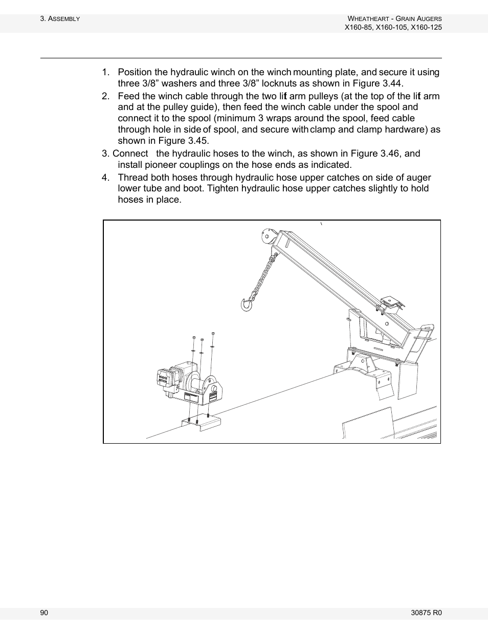 Install the hydraulic winch | Wheatheart X160 Series User Manual | Page 90 / 146
