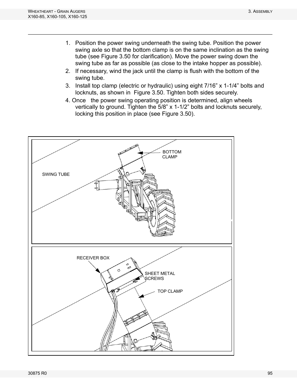 Connect the power swing wheel assembly to the tube | Wheatheart X160 Series User Manual | Page 95 / 146