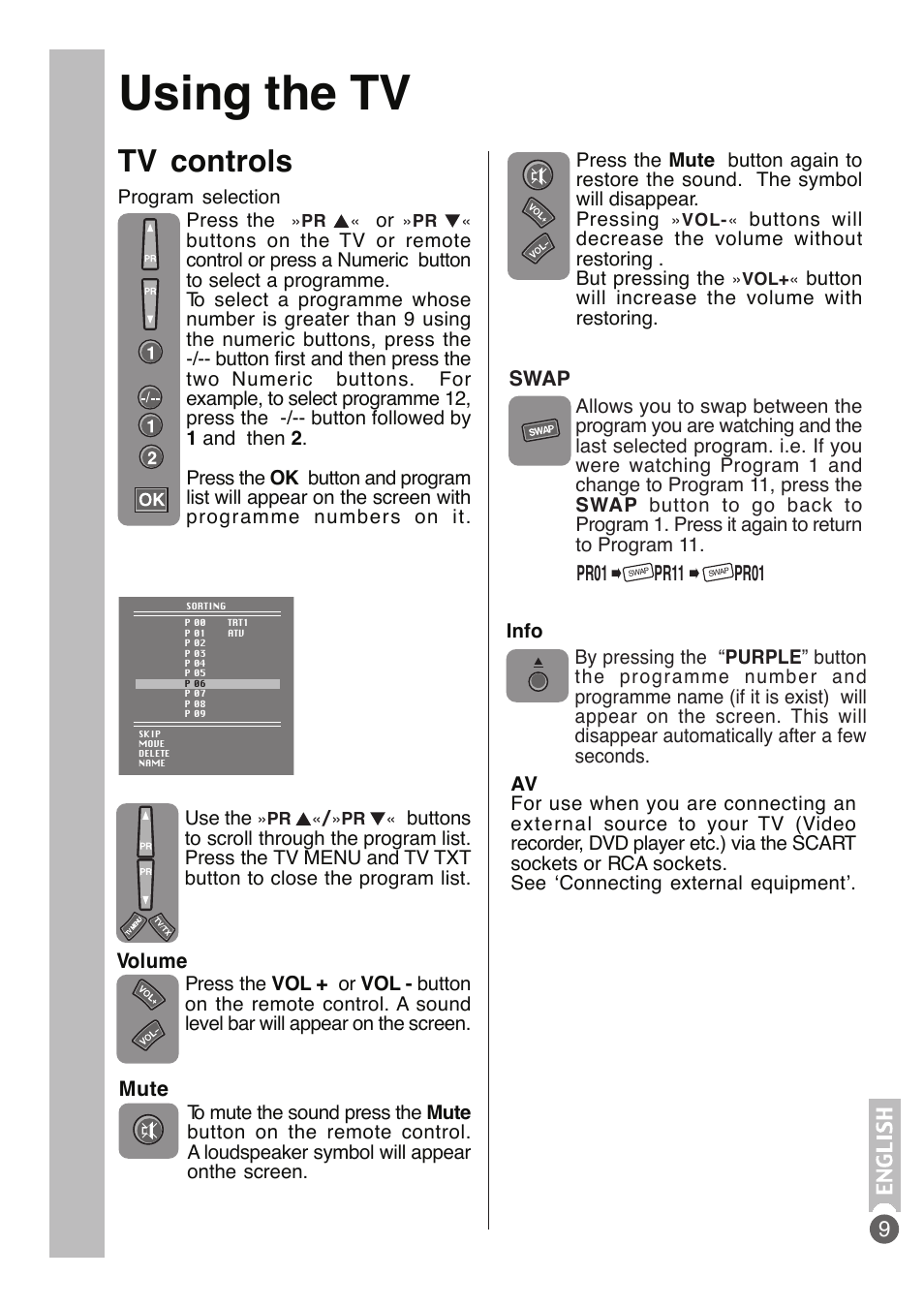 Using the tv, Tv controls | Beko DVD COMBO User Manual | Page 10 / 31