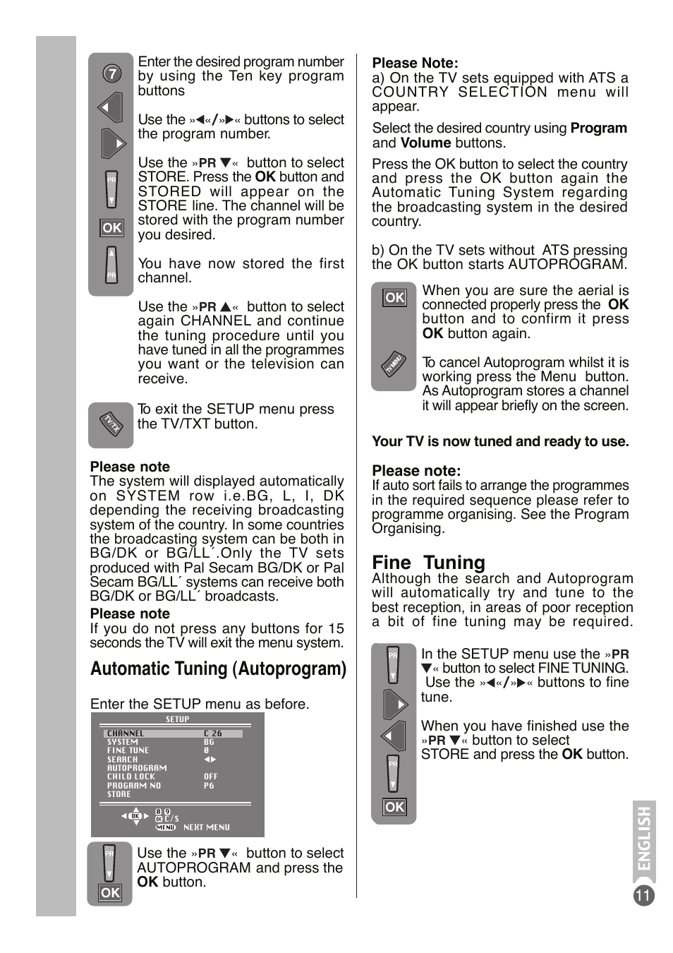 Automatic tuning (autoprogram), Fine tuning | Beko DVD COMBO User Manual | Page 12 / 31