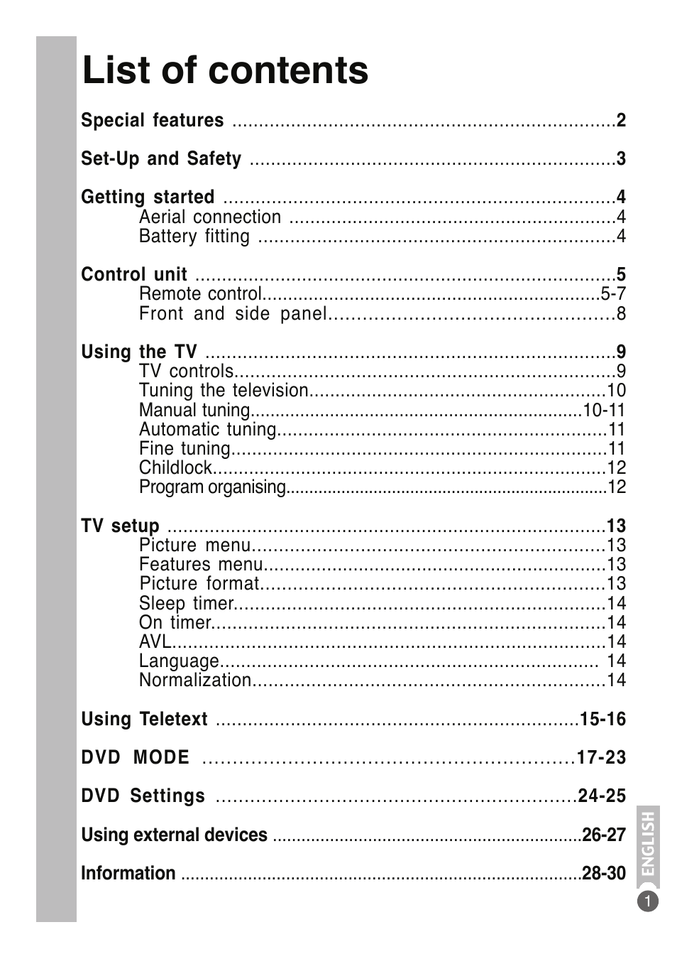 List of contents | Beko DVD COMBO User Manual | Page 2 / 31