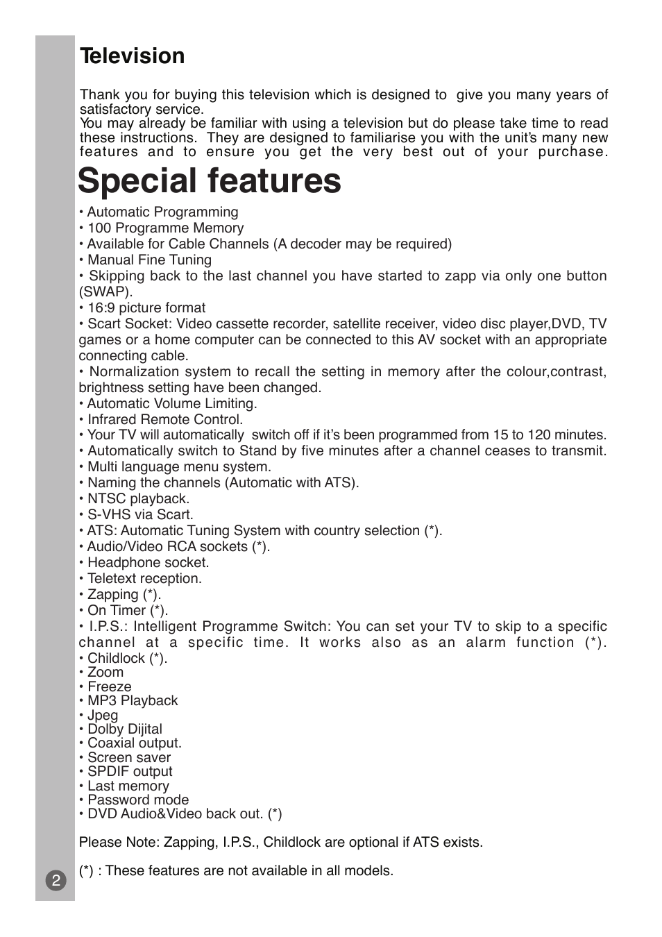 Special features, Television | Beko DVD COMBO User Manual | Page 3 / 31