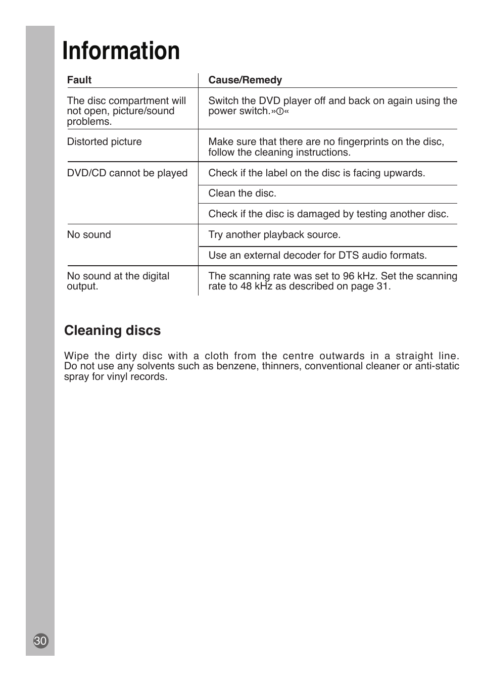 Information, Cleaning discs | Beko DVD COMBO User Manual | Page 31 / 31