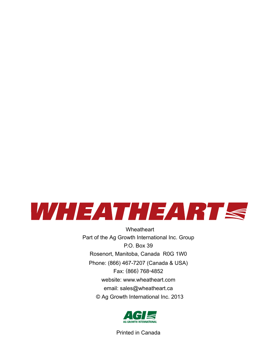 Wheatheart GHR 80/100 x 31-71ft Augers EMD User Manual | Page 54 / 54