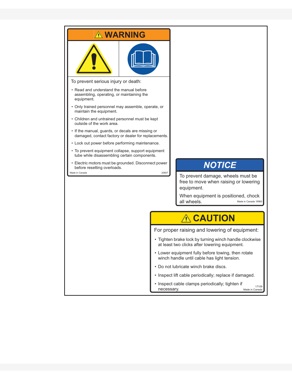 Caution, Notice, Warning | Wheatheart WHR 80/100 x 31-71ft Augers PTO-SD User Manual | Page 15 / 56