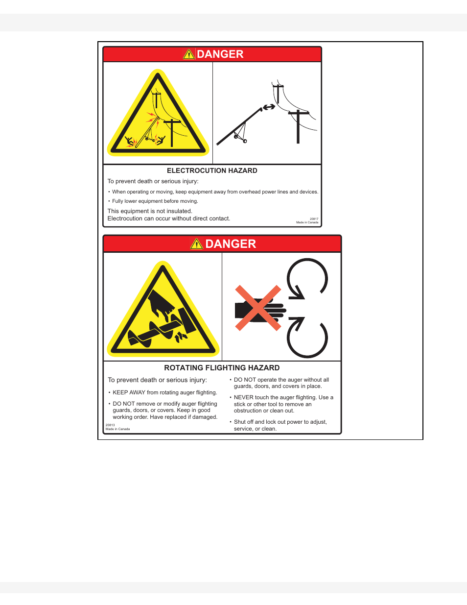 Danger | Wheatheart WHR 80/100 x 31-71ft Augers PTO-SD User Manual | Page 16 / 56