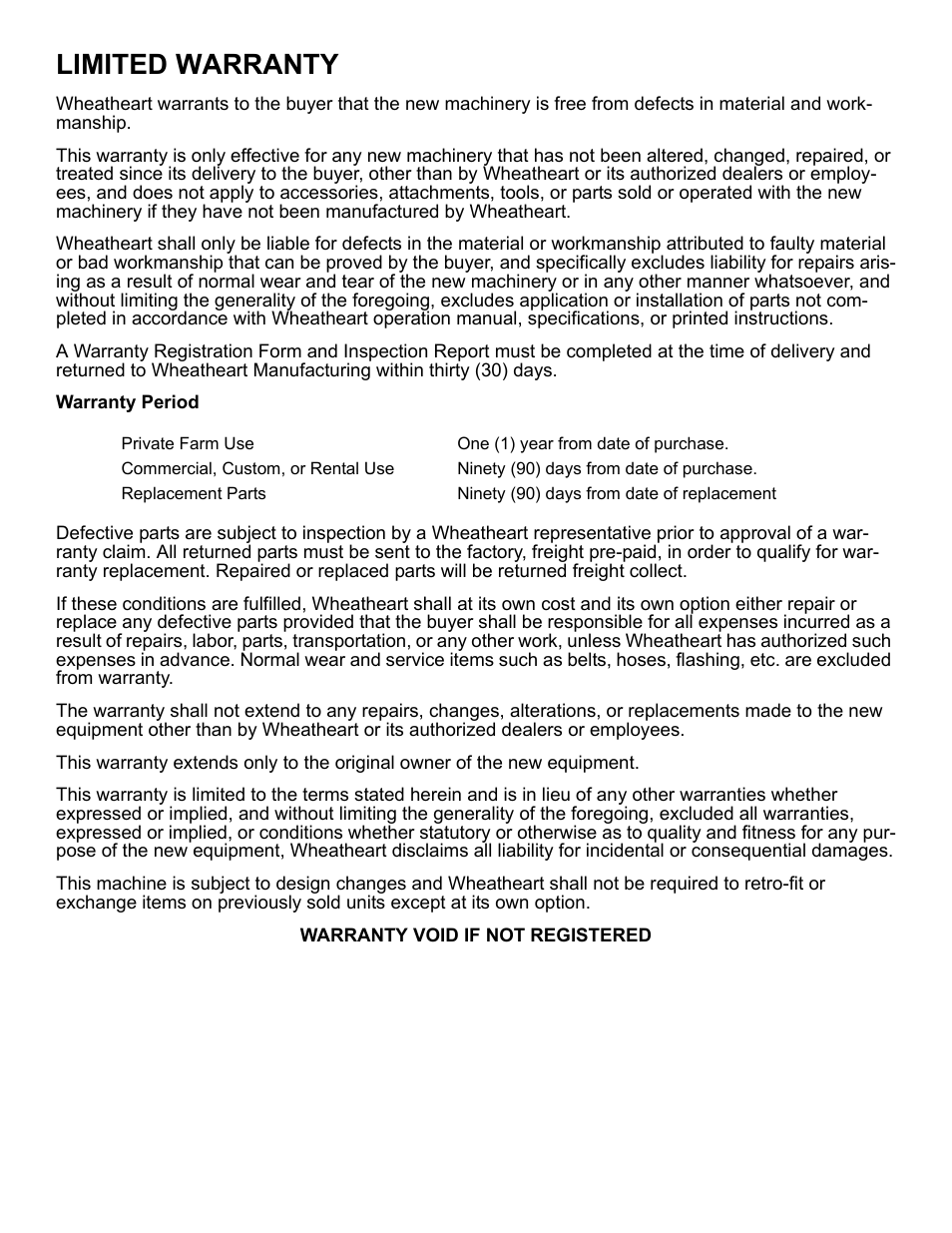 Limited warranty | Wheatheart GHR Auger Wheel Kit User Manual | Page 15 / 16
