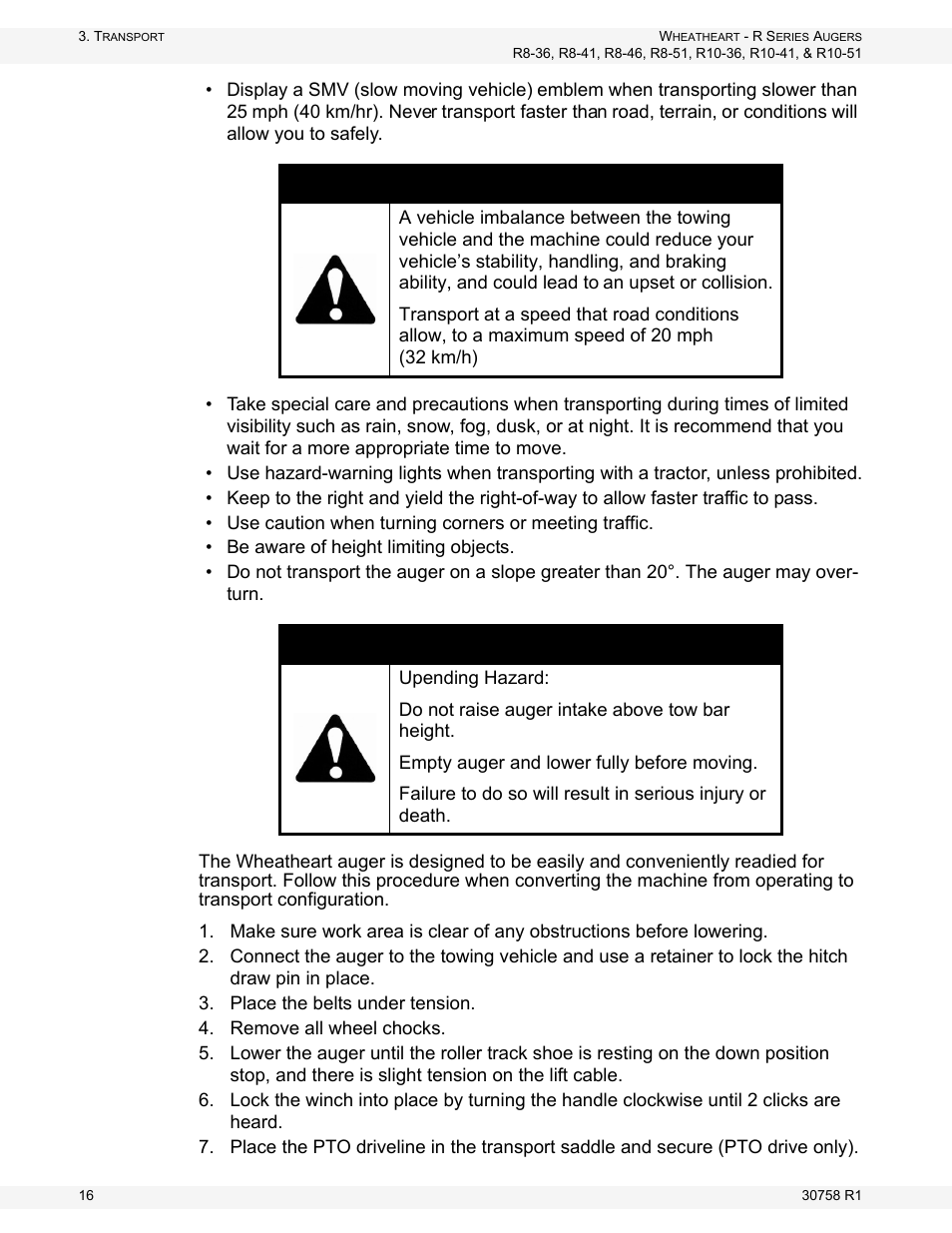 Warning, Danger | Wheatheart R Series Augers User Manual | Page 16 / 46