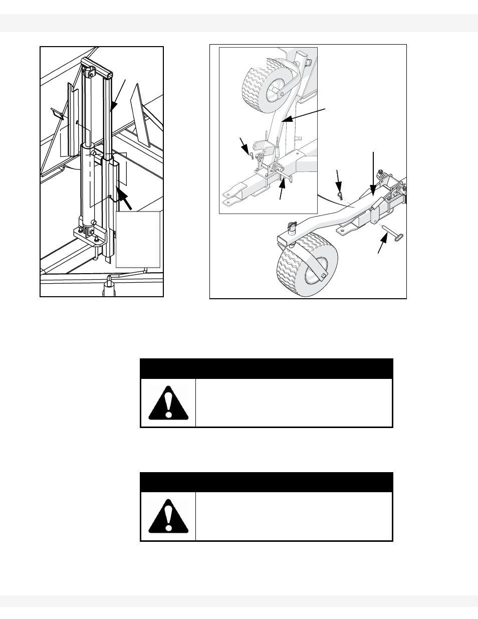 Figure 3.2), Mount (figure 3.3) and, Position (figure 3.3) | Caution, Warning, Figure 3.2, Transport position operation position, Figure 3.3 | Wheatheart Self-Propelled Post Pounder Kit User Manual | Page 16 / 36