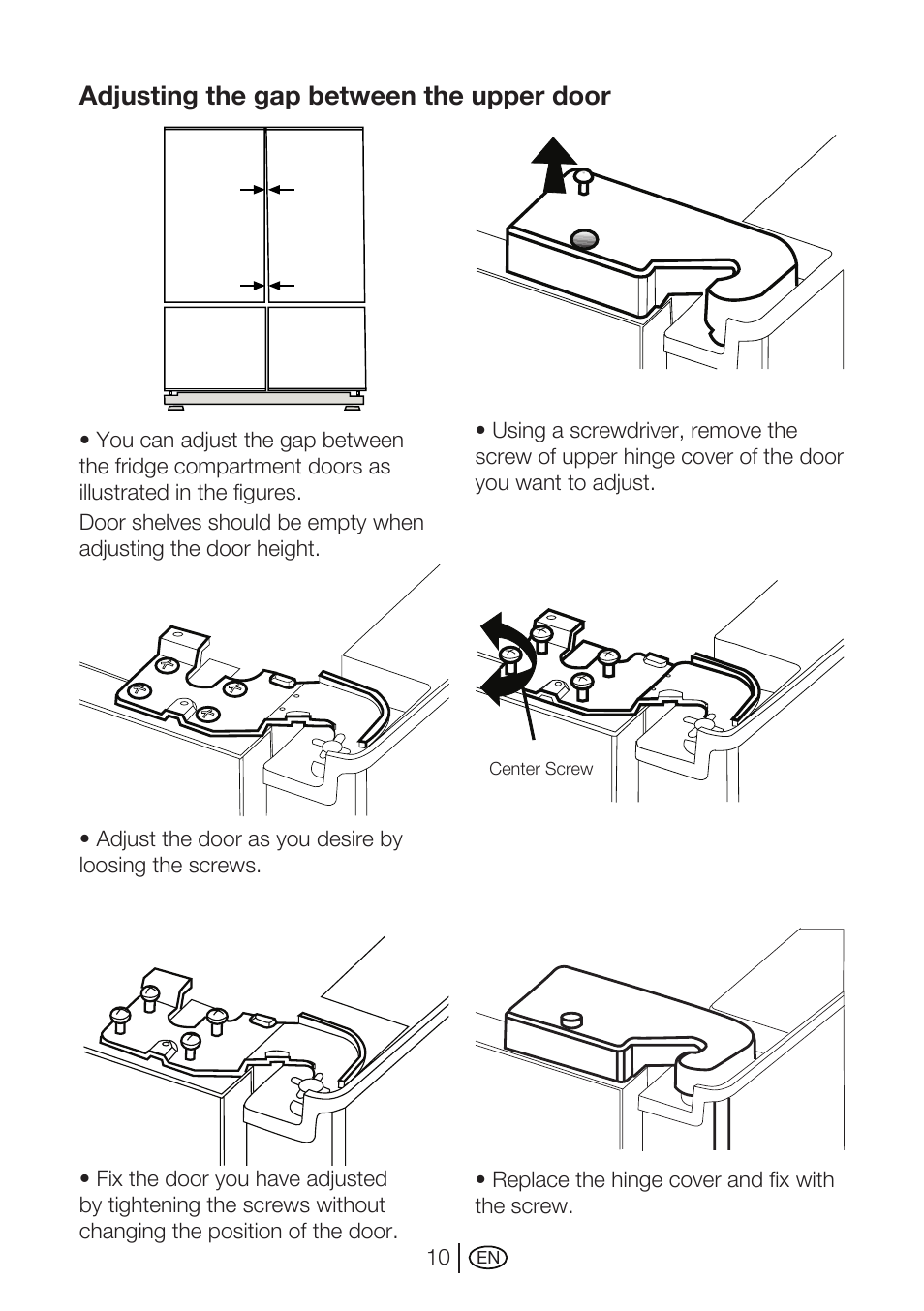 Adjusting the gap between the upper door | Beko GNE 114610 X User Manual | Page 11 / 42