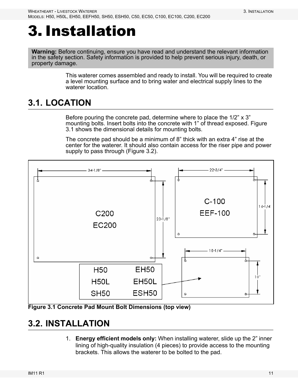Installation, Location, Location 3.2. installation | Wheatheart Livestock Waterer User Manual | Page 11 / 28