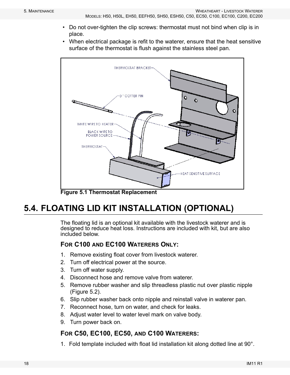 Floating lid kit installation (optional), C100, Ec100 w | C100 w | Wheatheart Livestock Waterer User Manual | Page 18 / 28