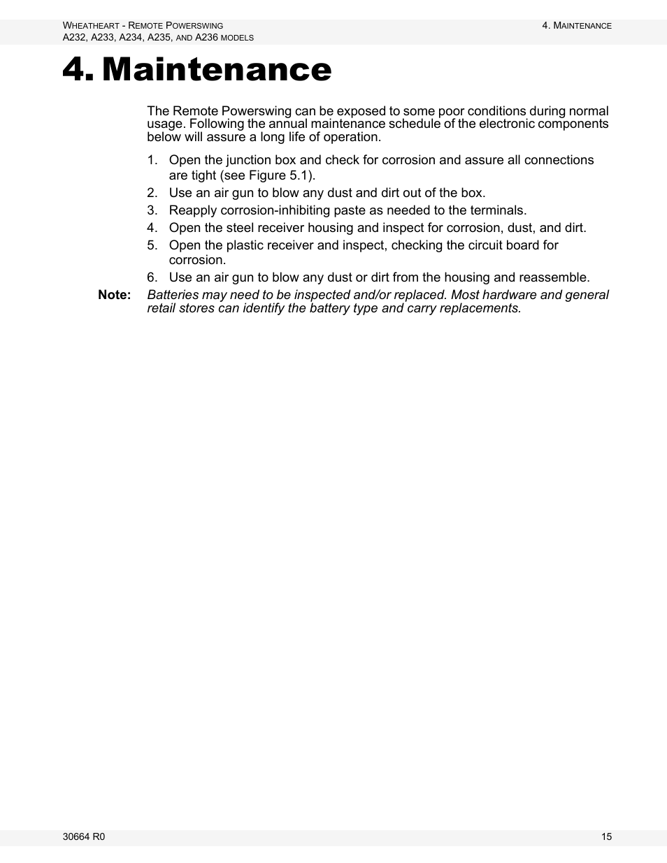 Maintenance | Wheatheart Remote PowerSwing User Manual | Page 15 / 22