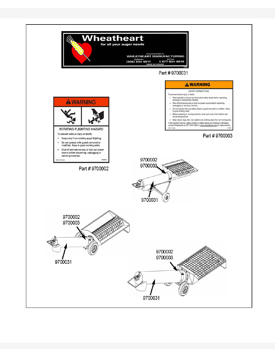 Figure 2.2 safety decals | Wheatheart Transfer Auger User Manual | Page 13 / 50