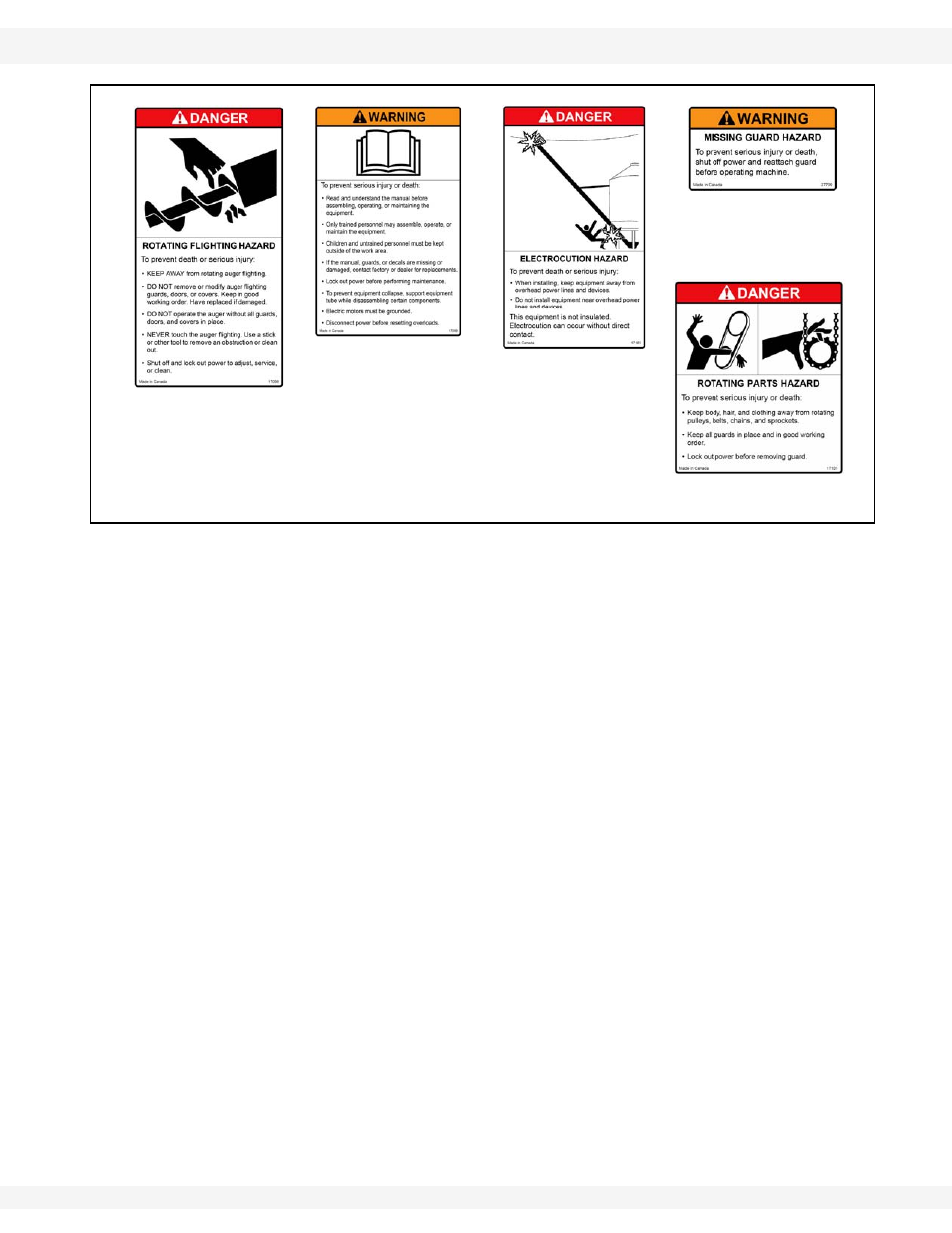 Figure 2.1 safety decals | Wheatheart Galvanized 4 Utility Auger User Manual | Page 11 / 24