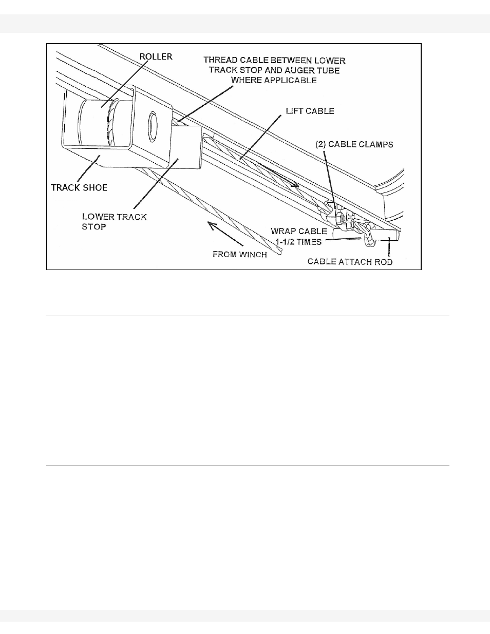 Winch assembly, Winch alignment, End of track (figure 3.11) | Track stop (figure 3.11), N (figure 3.11, Figure 3.11, Inch, Lignment | Wheatheart Self-Propelled Auger Kit (Wheatheart R Series) User Manual | Page 23 / 56