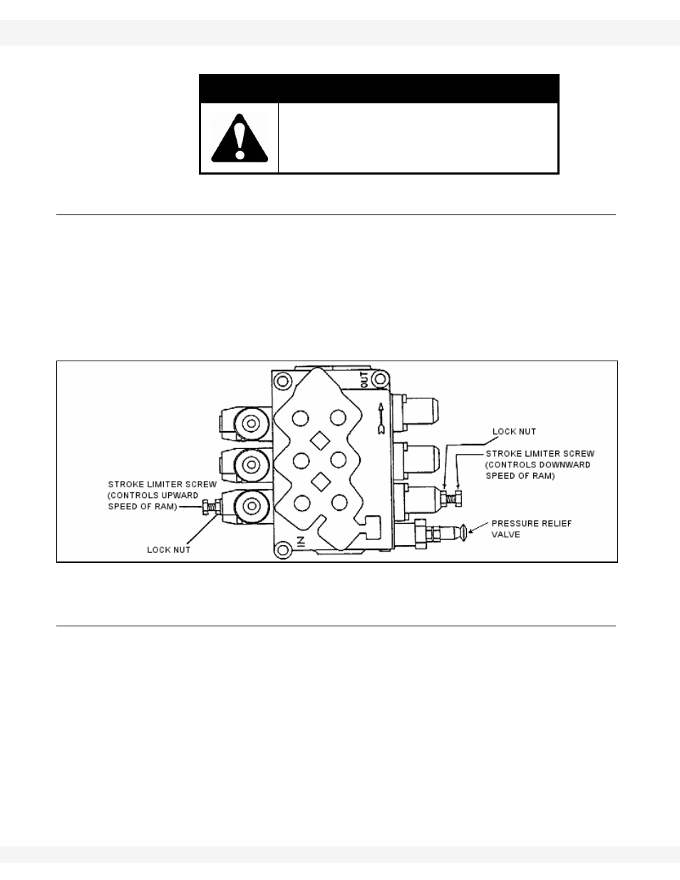 Ram speed adjustment, Hydraulic pressure relief valve adjustment, Valve adjustment, and 6.1.2. for | Warning | Wheatheart Self-Propelled Auger Kit (Wheatheart R Series) User Manual | Page 40 / 56