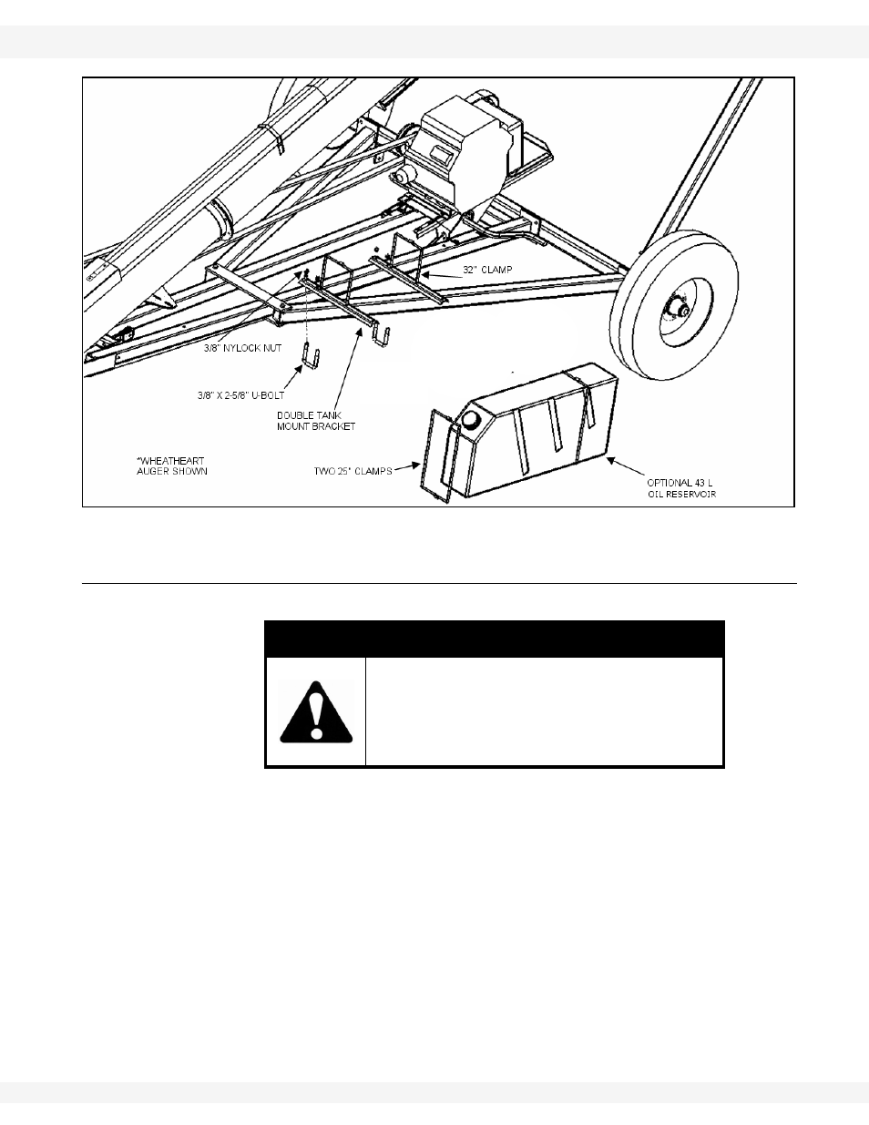 Gear drive assembly, Caution, Figure 3.2 hydraulic reservoir installation | Wheatheart Self-Propelled Auger Kit (Competitors Models) User Manual | Page 17 / 54