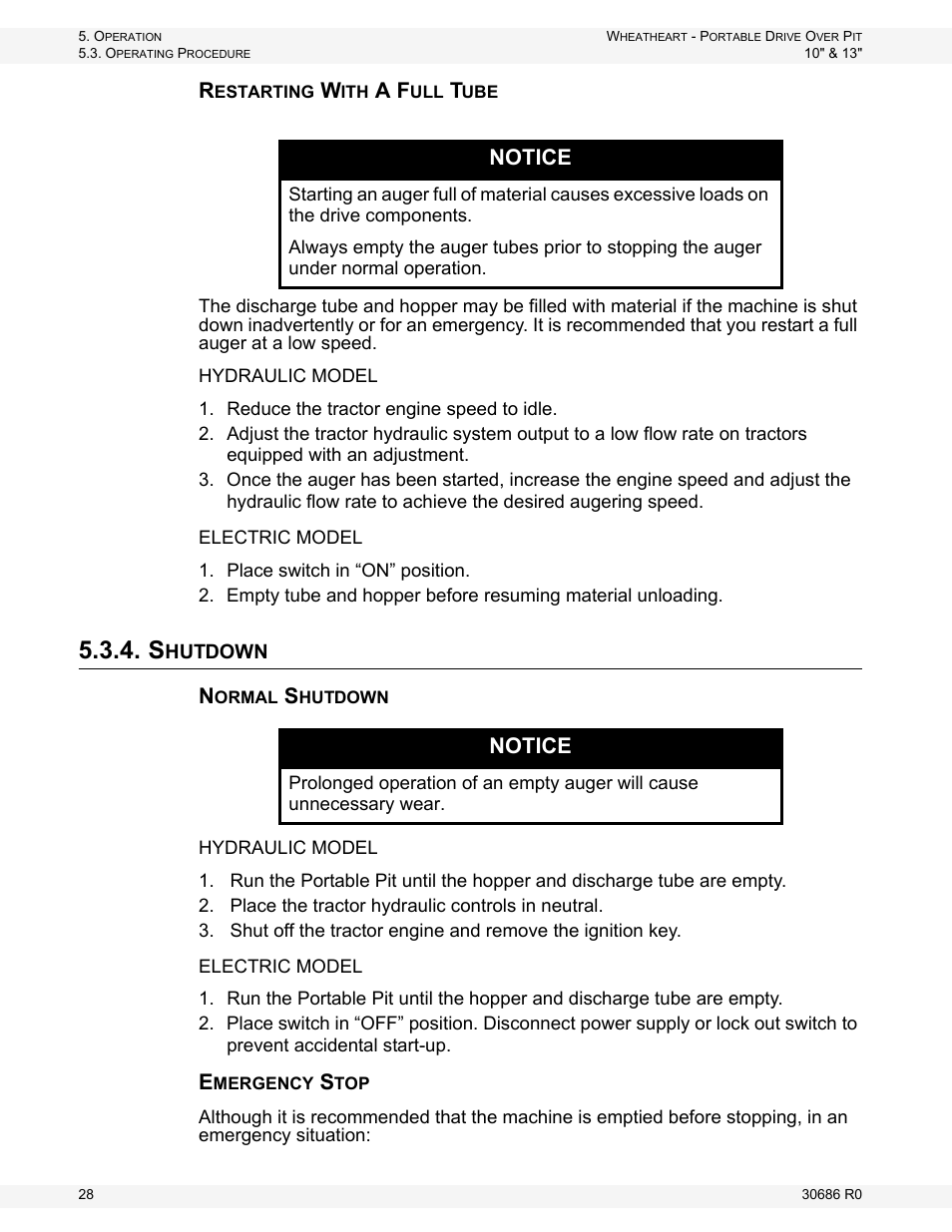 Shutdown, Notice | Wheatheart Portable Drive Over Pit User Manual | Page 28 / 44