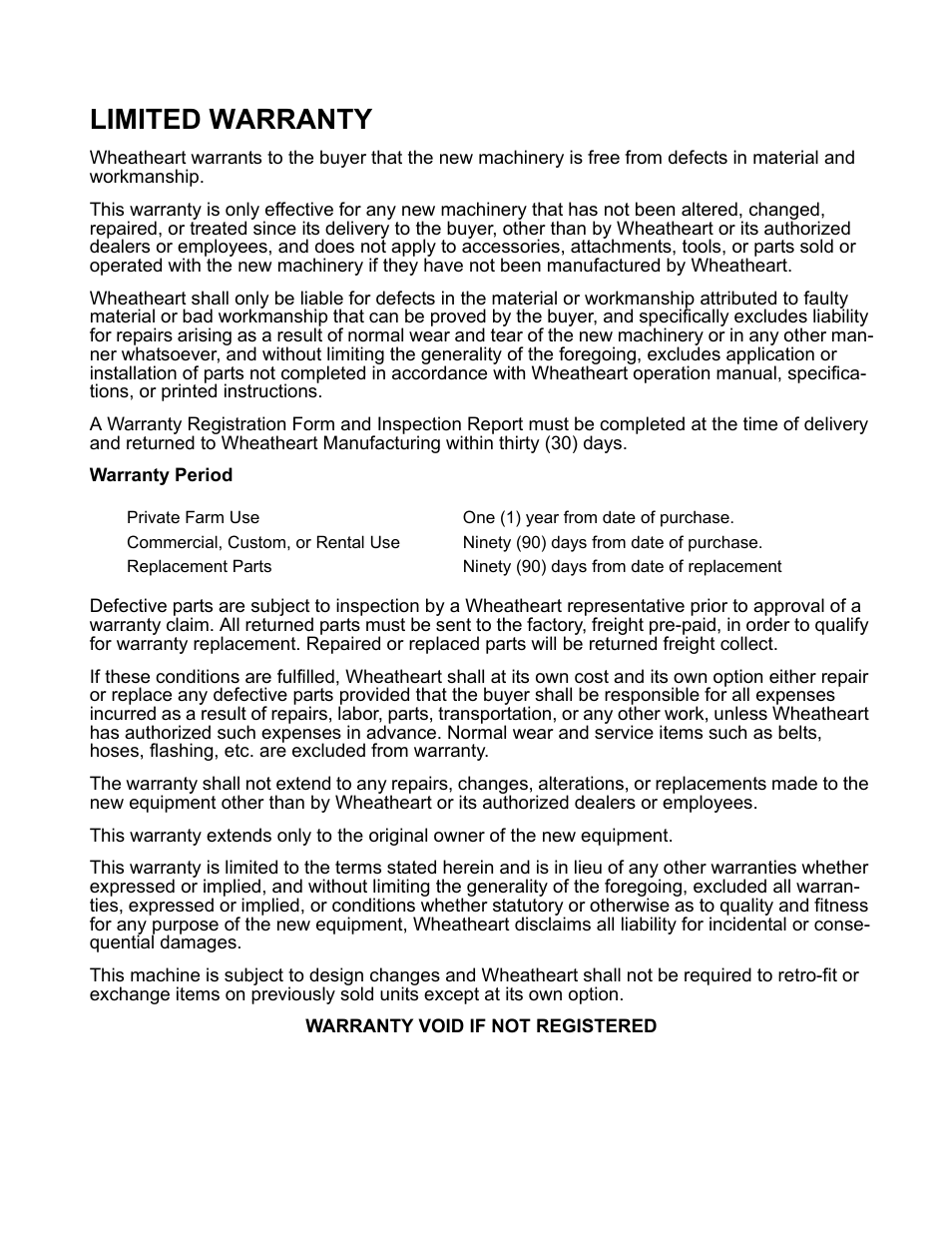 Limited warranty | Wheatheart Portable Drive Over Pit User Manual | Page 43 / 44