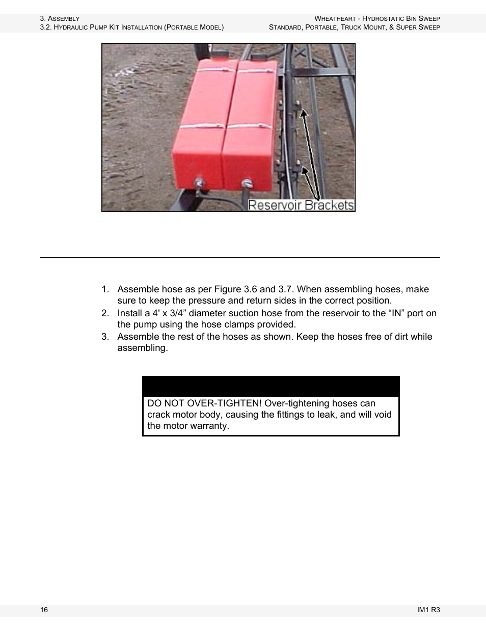 Hydraulic hose installation, Notice, Ydraulic | Nstallation | Wheatheart Hydrostatic Portable and Truck-Mount Super Sweep User Manual | Page 16 / 40
