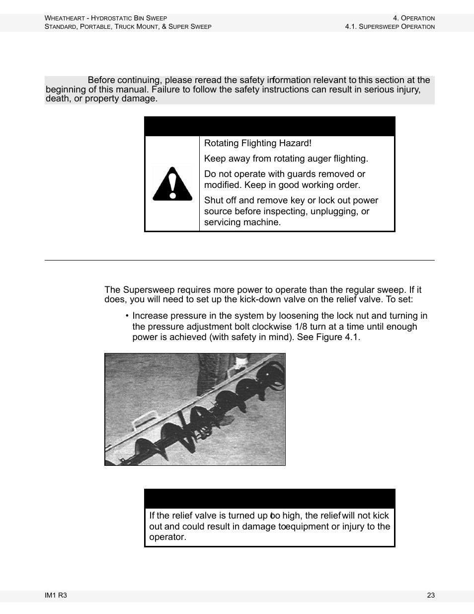 Operation, Supersweep operation, Danger | Notice | Wheatheart Hydrostatic Portable and Truck-Mount Super Sweep User Manual | Page 23 / 40