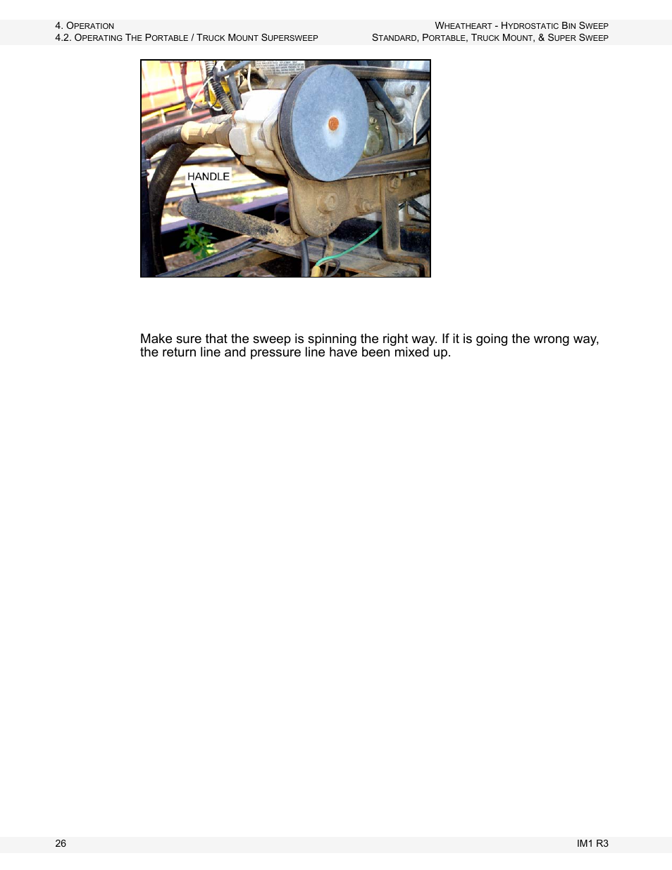 Figure 4.4 over-center belt tightener | Wheatheart Hydrostatic Portable and Truck-Mount Super Sweep User Manual | Page 26 / 40