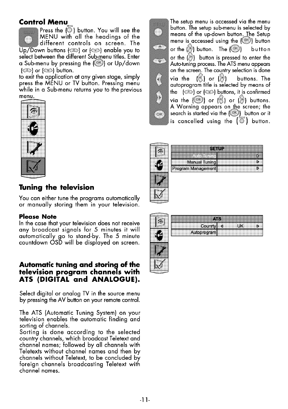 Tuning the television, Control menu 1 | Beko 25WLK530HID User Manual | Page 11 / 36