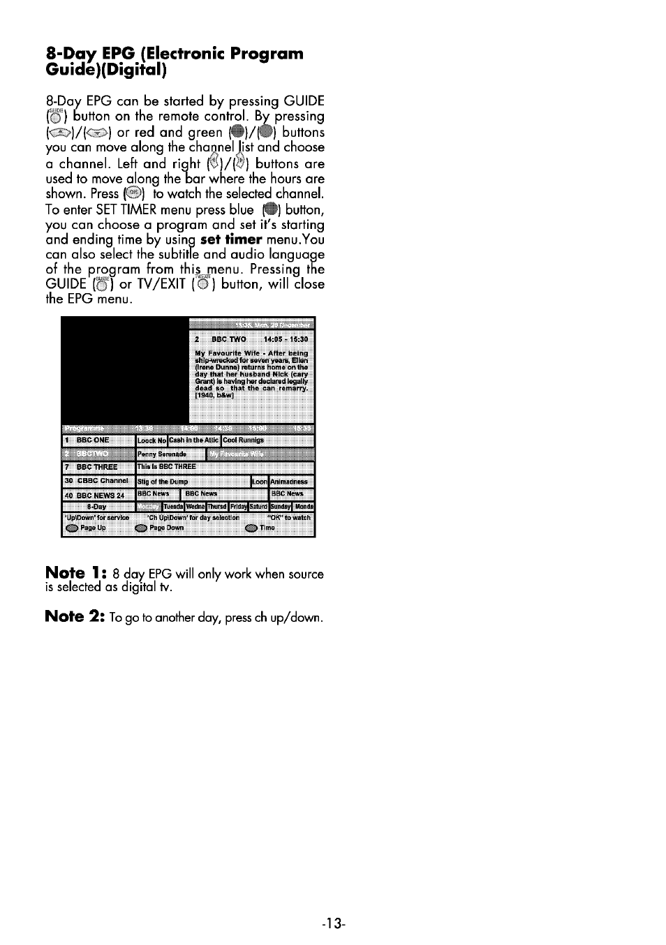 Day epg (electronic program guide)(digital) | Beko 25WLK530HID User Manual | Page 13 / 36