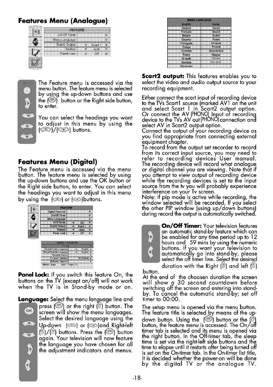 Features menu (analogue), Features menu (digital), 1/ fhature | Sc»l2 0tslp«t | Beko 25WLK530HID User Manual | Page 18 / 36